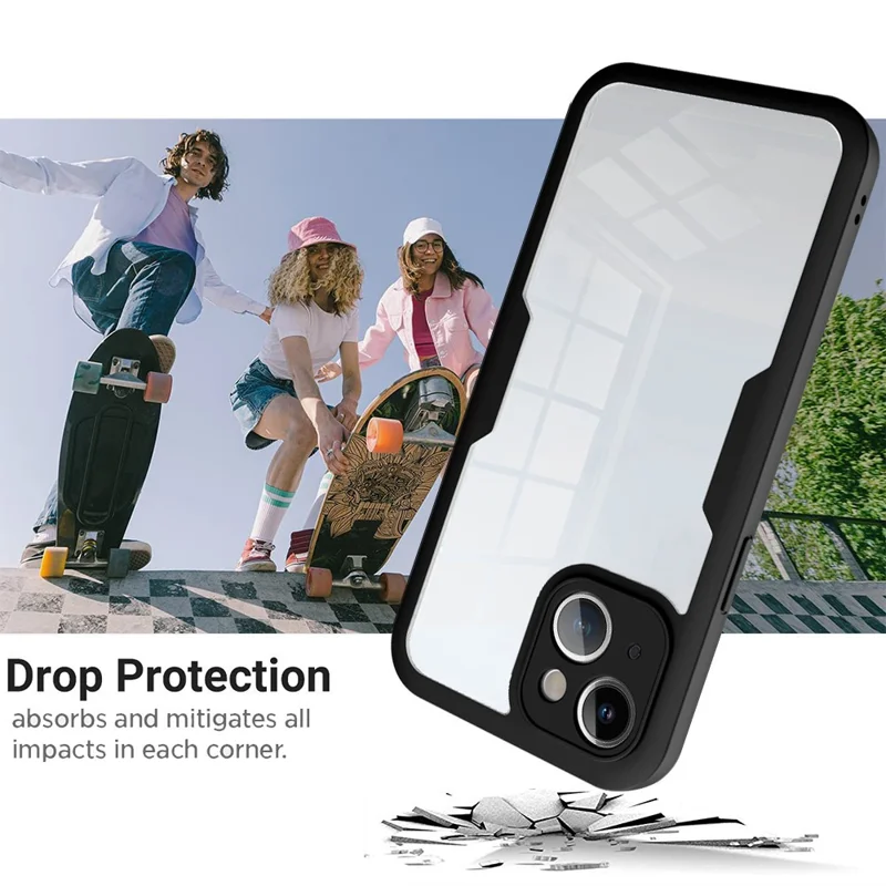 Acrylic+TPU Phone Case for iPhone 15 Plus , Fully Wrapped Protection Cover with Built-in Screen Protector - Purple