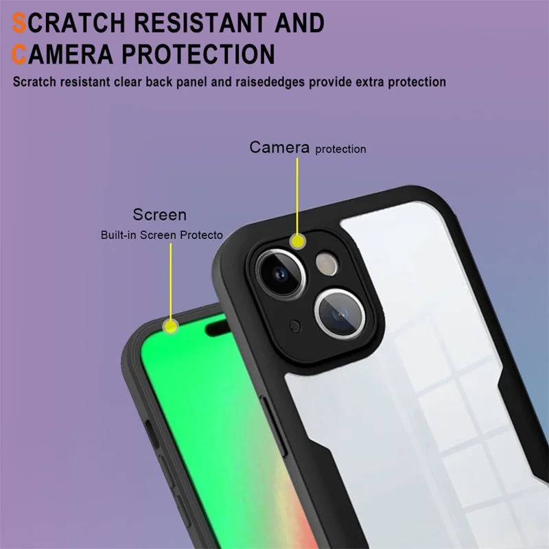 Acrylic+TPU Phone Case for iPhone 15 Plus , Fully Wrapped Protection Cover with Built-in Screen Protector - Purple