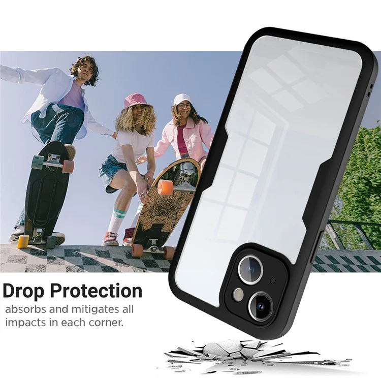 For iPhone 15 Acrylic+TPU Defender Case Clear Protective Phone Cover with PET Screen Protector - Black