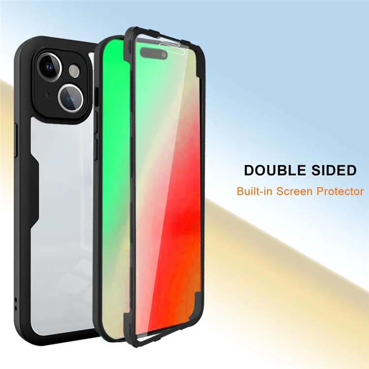 For iPhone 15 Acrylic+TPU Defender Case Clear Protective Phone Cover with PET Screen Protector - Black