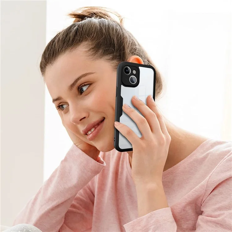 For iPhone 15 Acrylic+TPU Defender Case Clear Protective Phone Cover with PET Screen Protector - Black