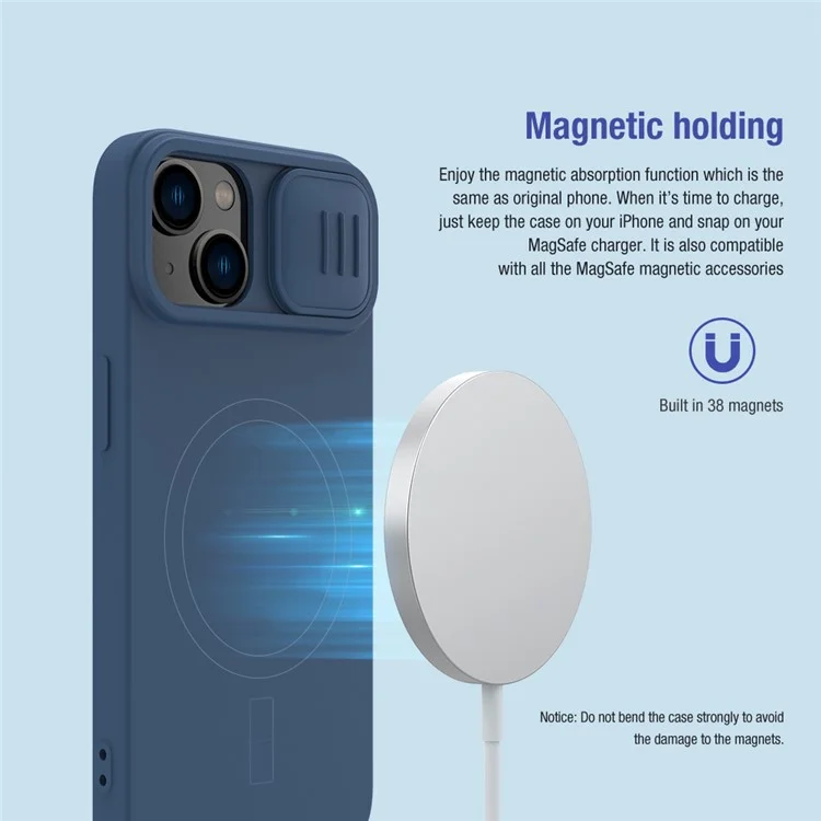 NILLKIN Pour iPhone 15 Étui en silicone liquide + PC Couvercle de glissière de caméra Étui compatible avec MagSafe - Vert