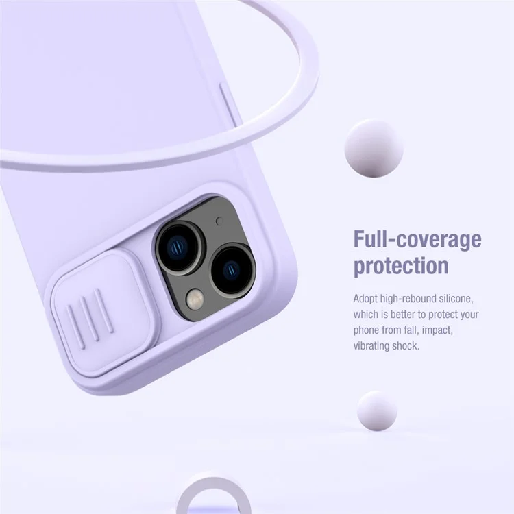NILLKIN Pour iPhone 15 Étui en silicone liquide + PC Couvercle de glissière de caméra Étui compatible avec MagSafe - Vert