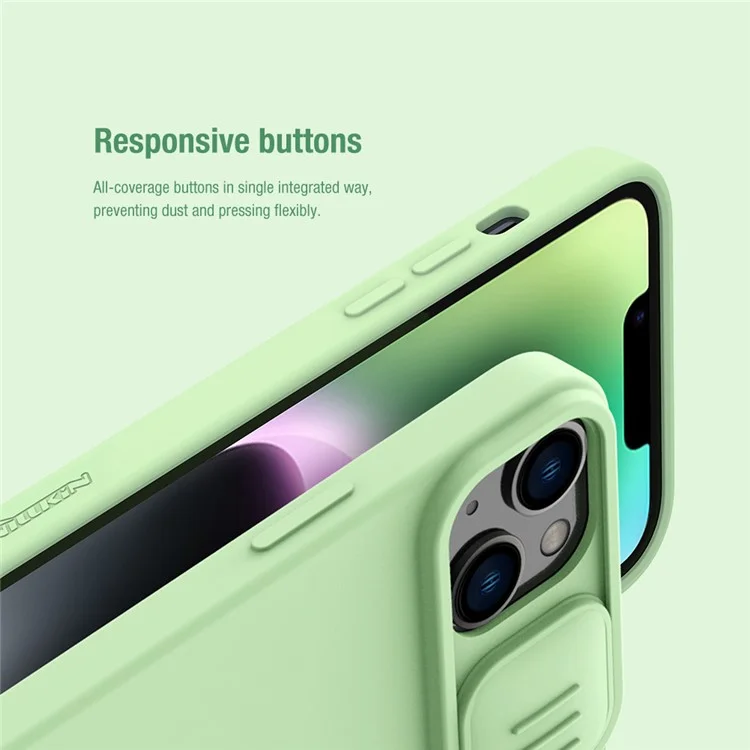 NILLKIN Pour iPhone 15 Étui en silicone liquide + PC Couvercle de glissière de caméra Étui compatible avec MagSafe - Vert