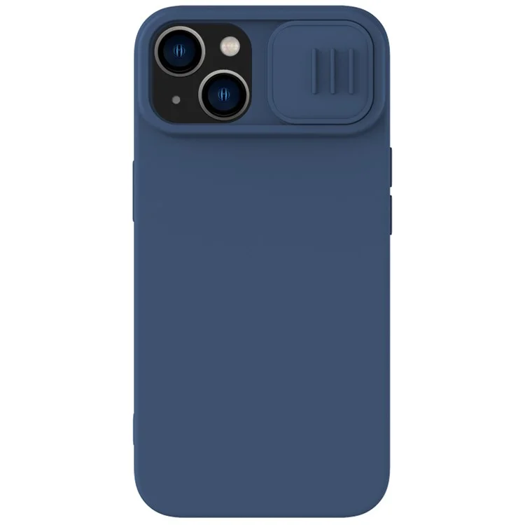 NILLKIN для iPhone 15 Plus Slide Camera Lid Back Cover Liquid Silicone+PC Phone Case Compatible with MagSafe - Blue