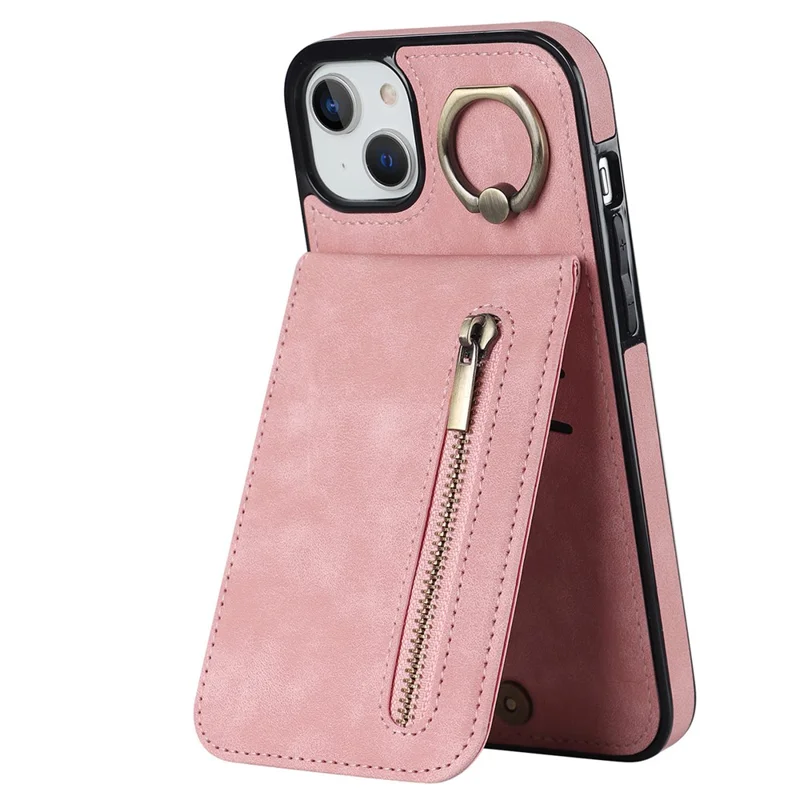 Per Iphone 13 / 14 6,1 Pollici di Telefono RFID Blocking Wallet Retro PU+TPU Kickstand Cover - Rosa