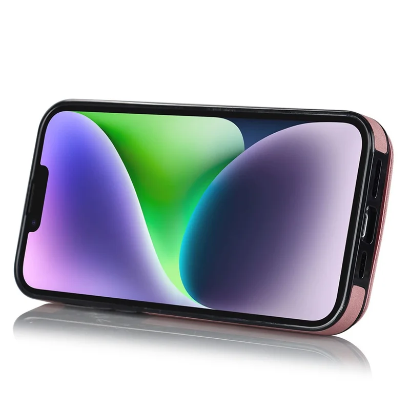 Per Iphone 13 / 14 6,1 Pollici di Telefono RFID Blocking Wallet Retro PU+TPU Kickstand Cover - Rosa