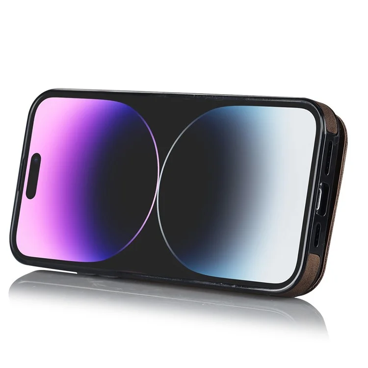 Para iPhone 14 Pro Retro PU+TPU Capa de Telefone RFID Blocking Wallet Back Cover com Suporte - Marrom
