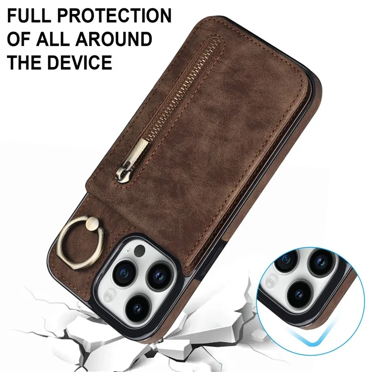 Para iPhone 14 Pro Retro PU+TPU Capa de Telefone RFID Blocking Wallet Back Cover com Suporte - Marrom