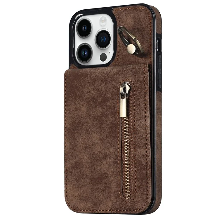 Para iPhone 14 Pro Retro PU+TPU Capa de Telefone RFID Blocking Wallet Back Cover com Suporte - Marrom