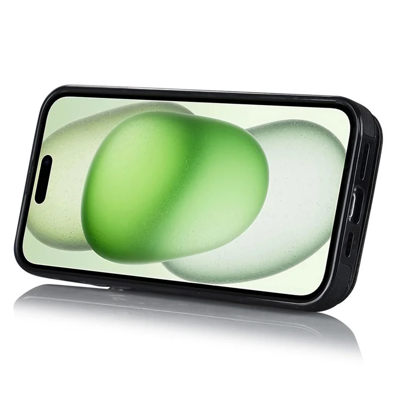 Custodia posteriore per iPhone 15 Plus, custodia telefonica RFID Blocking Wallet Retro PU+TPU Kickstand Cover - Nero