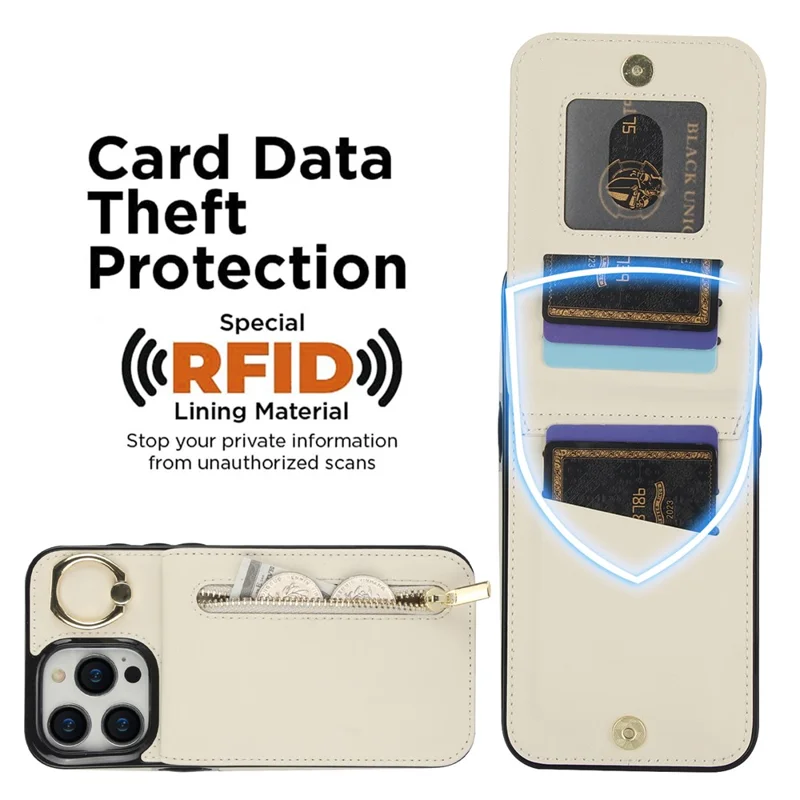 Phone Case for iPhone 14 Pro Max , RFID Blocking Wallet Retro PU+TPU Cellphone Kickstand Cover - Beige