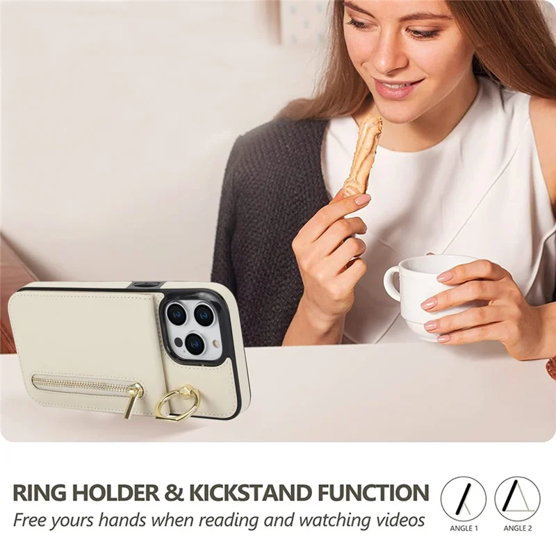 Phone Case for iPhone 14 Pro Max , RFID Blocking Wallet Retro PU+TPU Cellphone Kickstand Cover - Beige