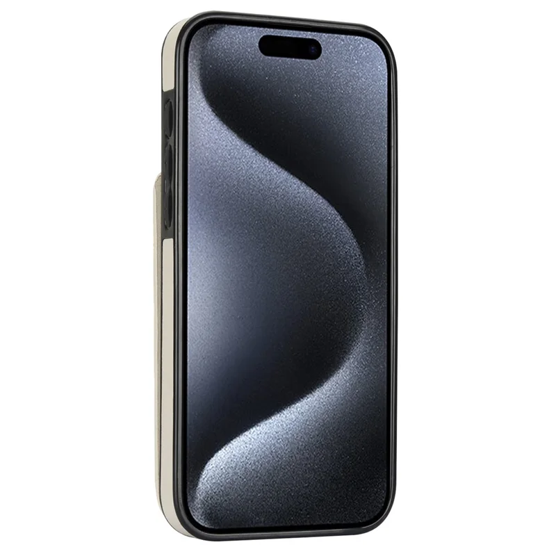 For iPhone 15 Pro Max RFID Blocking Wallet Phone Case Fall Protection Retro PU+TPU Kickstand Cover - Beige