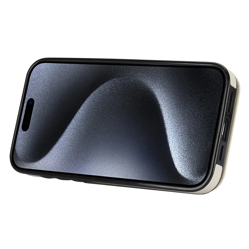 For iPhone 15 Pro Max RFID Blocking Wallet Phone Case Fall Protection Retro PU+TPU Kickstand Cover - Beige