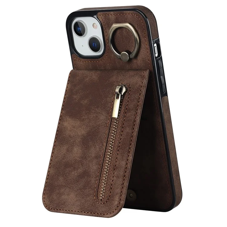 Для iPhone 15 RFID Blocking Wallet Anti-scratch Phone Case Retro PU+TPU Чехол для сотового телефона со складной подставкой - коричневый