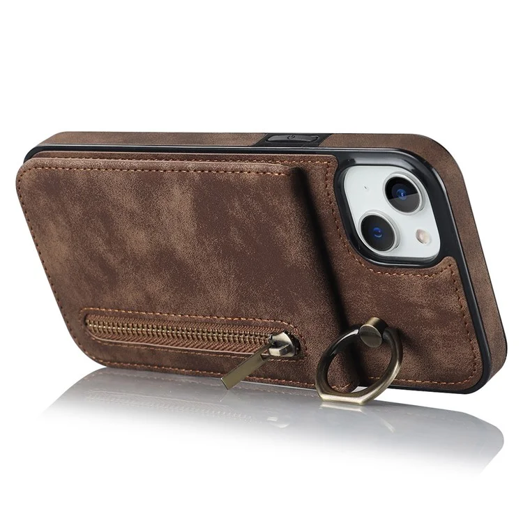 Для iPhone 15 RFID Blocking Wallet Anti-scratch Phone Case Retro PU+TPU Чехол для сотового телефона со складной подставкой - коричневый