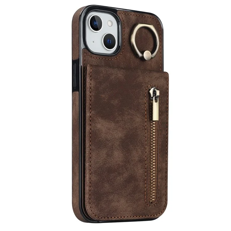 Для iPhone 15 RFID Blocking Wallet Anti-scratch Phone Case Retro PU+TPU Чехол для сотового телефона со складной подставкой - коричневый