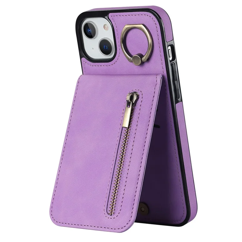 Cover per iPhone 15 con Portafoglio RFID Blocking, Anti-graffio, in PU+TPU Retro con Supporto a Cavalletto - Viola