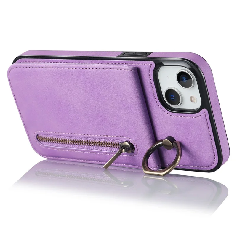 Cover per iPhone 15 con Portafoglio RFID Blocking, Anti-graffio, in PU+TPU Retro con Supporto a Cavalletto - Viola
