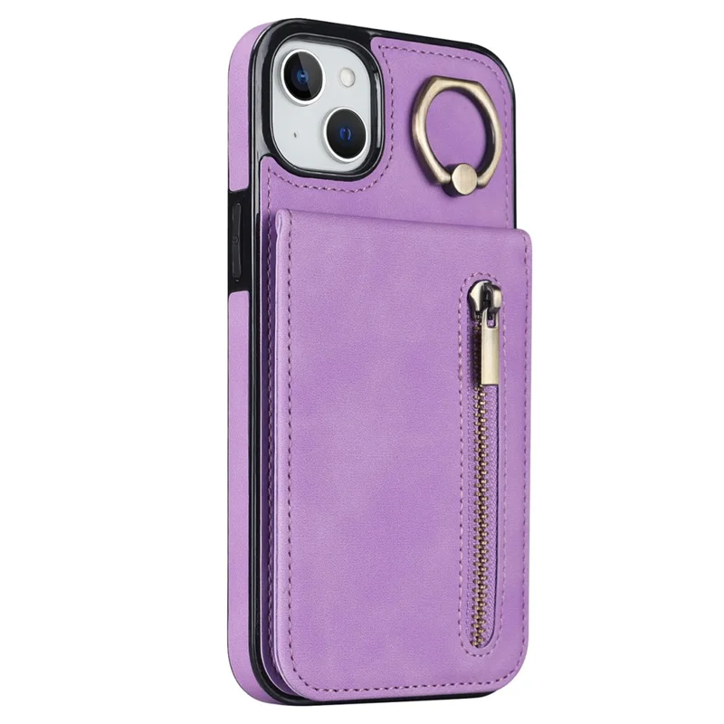 Cover per iPhone 15 con Portafoglio RFID Blocking, Anti-graffio, in PU+TPU Retro con Supporto a Cavalletto - Viola