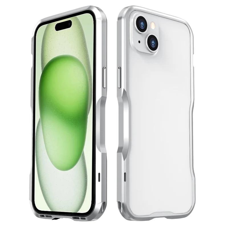 LUPHIE Bumper Case for iPhone 15 Plus Metal Frame Drop-proof Phone Protective Shell Cover - Silver