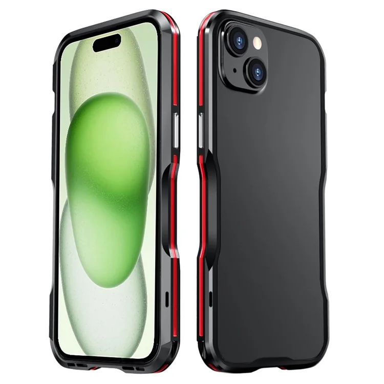 LUPHIE Anti-Fall Bumper Case für iPhone 15 Metallrahmen Stoßfestes Handyhülle - Schwarz / Rot