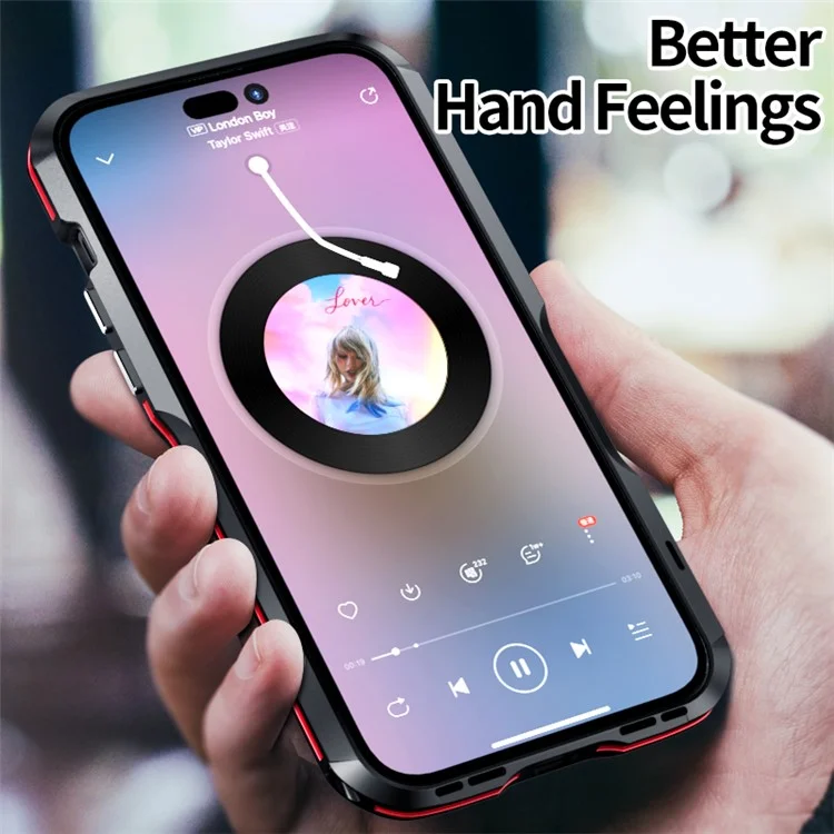 LUPHIE Anti-Fall Bumper Case für iPhone 15 Metallrahmen Stoßfestes Handyhülle - Schwarz / Rot