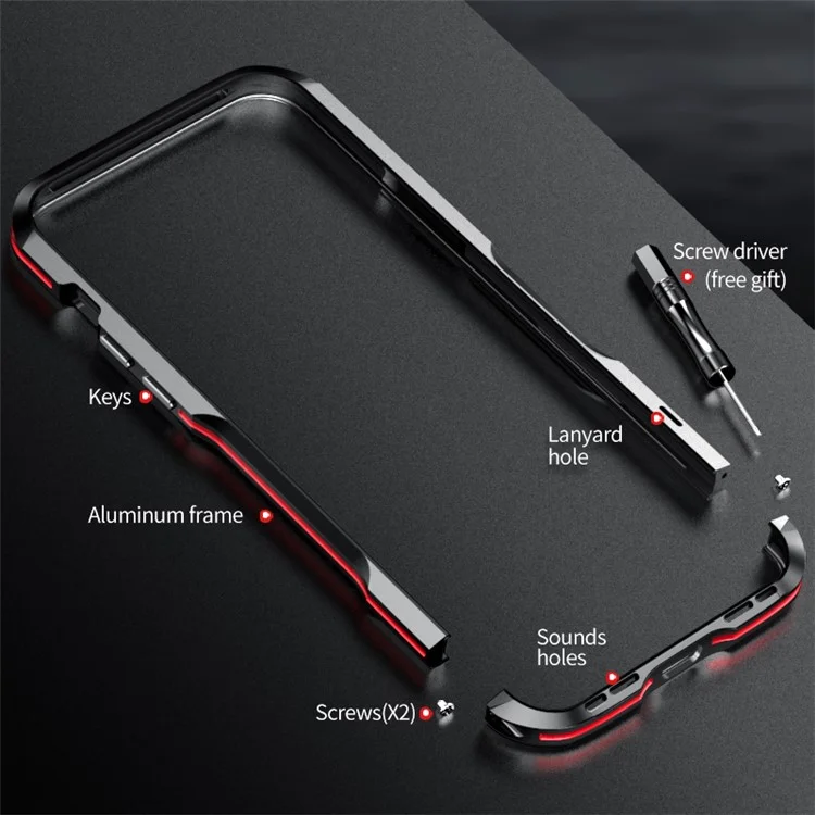 LUPHIE Anti-Fall Bumper Case for iPhone 15 Metal Frame Shockproof Cell Phone Shell Cover - Black  /  Red