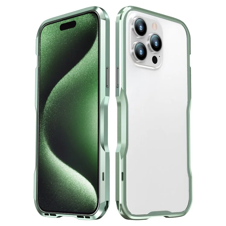 LUPHIE For iPhone 15 Pro Max Bumper Case Screw Lock Mobile Phone Metal Frame - Light Green