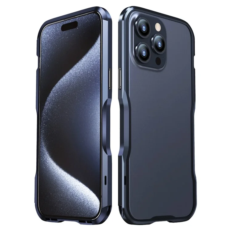 LUPHIE For iPhone 15 Pro Max Bumper Case Screw Lock Mobile Phone Metal Frame - Dark Blue