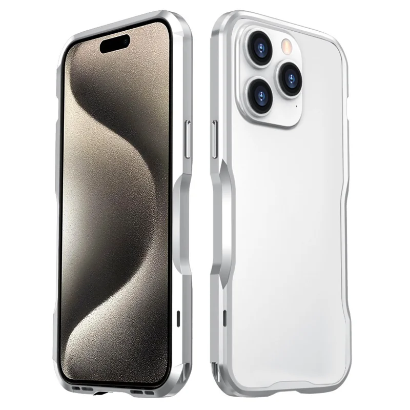 LUPHIE Bumper Case for iPhone 15 Pro Anti-Fall Shockproof Metal Frame Phone Cover Protector - Silver