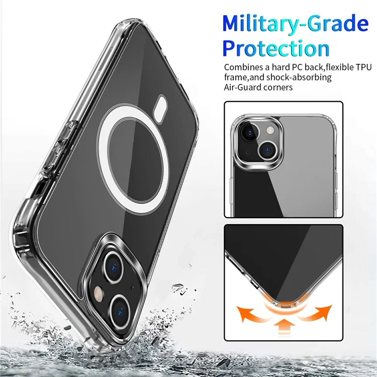 Coque magnétique compatible MagSafe pour iPhone 15 en TPU+acrylique, antichoc avec coins Air-Guard