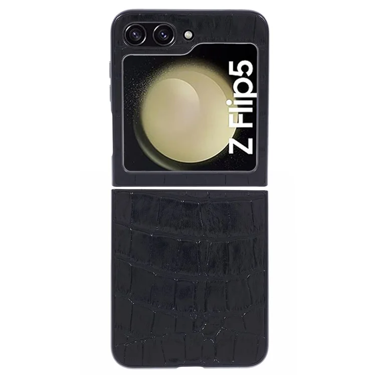 For Samsung Galaxy Z Flip5 5G Case Crocodile Texture PC Mobile Phone Cover - Black
