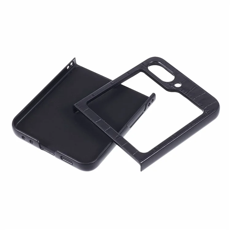For Samsung Galaxy Z Flip5 5G Case Crocodile Texture PC Mobile Phone Cover - Black