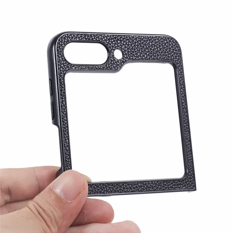 For Samsung Galaxy Z Flip5 5G Case Anti-scratch Litchi Texture PC Phone Cover Shell - Black