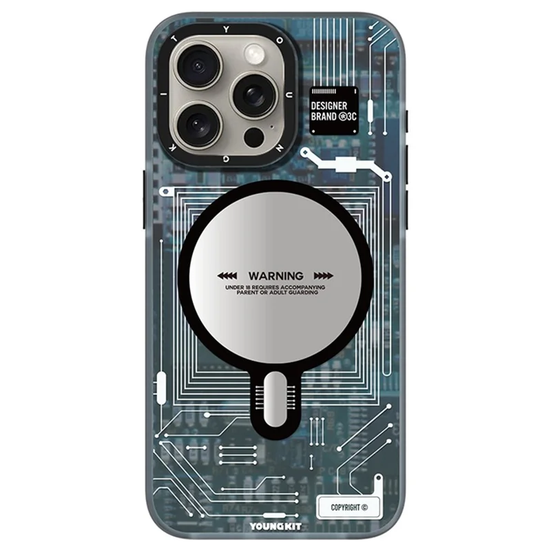 YOUNGKIT For iPhone 15 Pro Max Soft TPU Phone Case Compatible with MagSafe Metal Lens Frame IMD Phone Cover - Grey