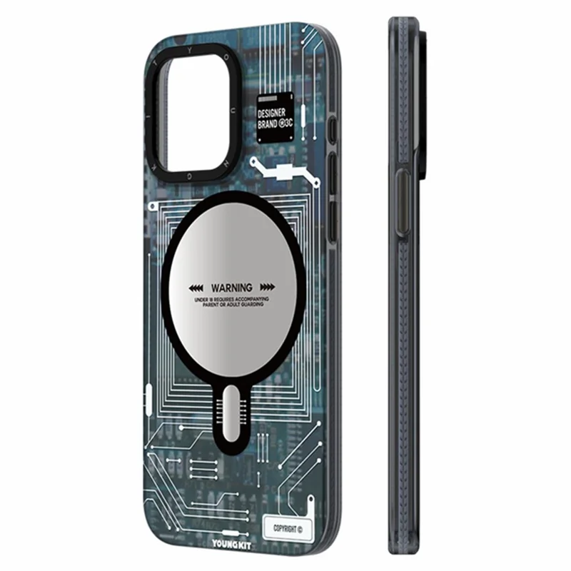 YOUNGKIT For iPhone 15 Pro Max Soft TPU Phone Case Compatible with MagSafe Metal Lens Frame IMD Phone Cover - Grey