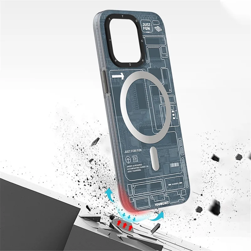YOUNGKIT For iPhone 15 Pro Max Soft TPU Phone Case Compatible with MagSafe Metal Lens Frame IMD Phone Cover - Grey