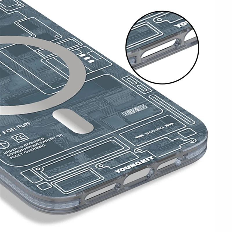 YOUNGKIT For iPhone 15 Pro Max Soft TPU Phone Case Compatible with MagSafe Metal Lens Frame IMD Phone Cover - Grey
