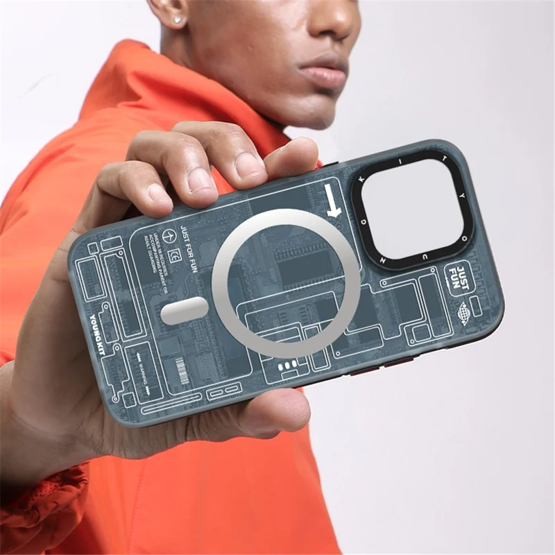 YOUNGKIT For iPhone 15 Pro Max Soft TPU Phone Case Compatible with MagSafe Metal Lens Frame IMD Phone Cover - Grey