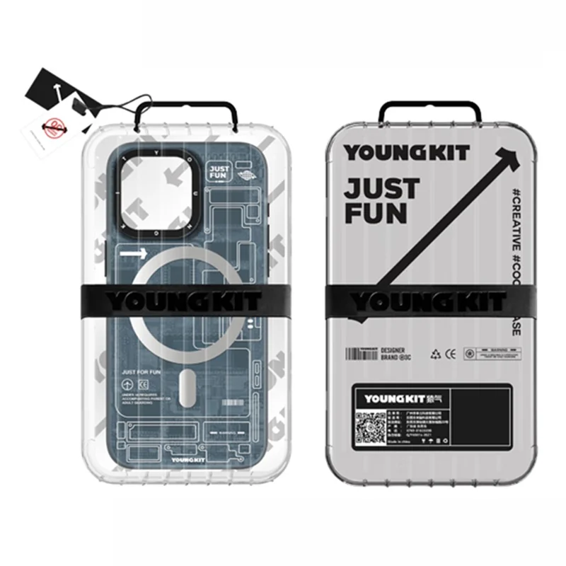 YOUNGKIT For iPhone 15 Pro Max Soft TPU Phone Case Compatible with MagSafe Metal Lens Frame IMD Phone Cover - Grey