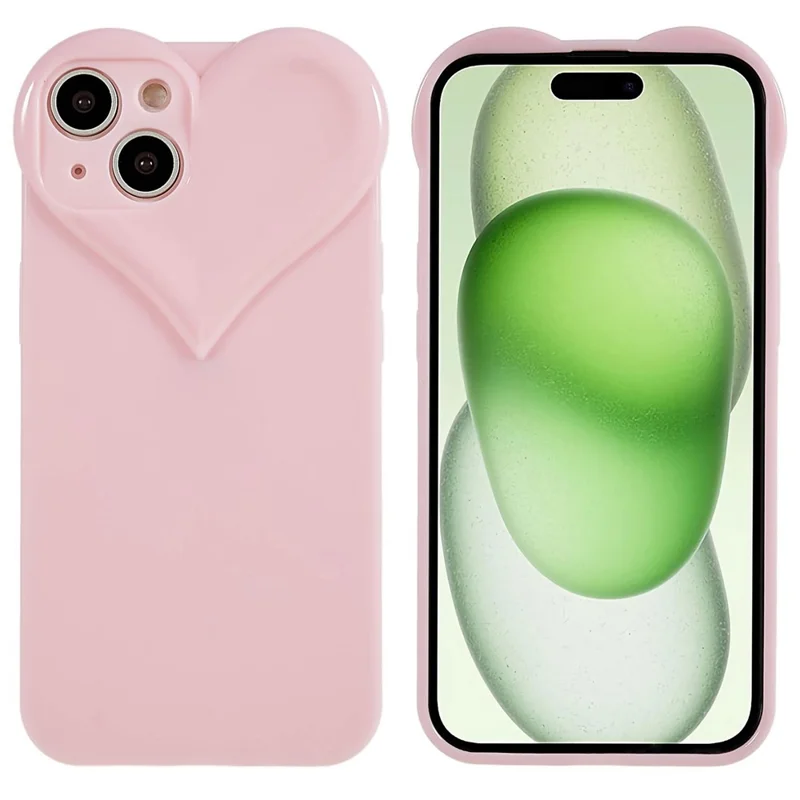 Dustproof TPU Shell for iPhone 15 , Heart Shaped Camera Protection Cell Phone Case - Pink