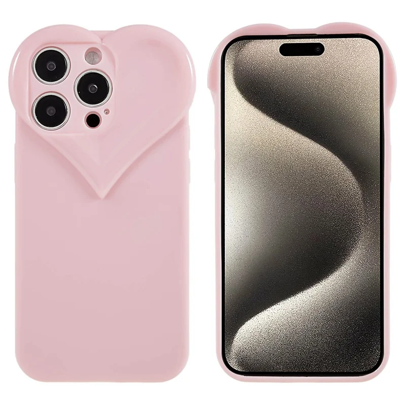 Para iPhone 15 Pro Protector de bisel elevado Funda de teléfono móvil TPU Estuche de teléfono celular Diseño con forma de corazón - Rosa