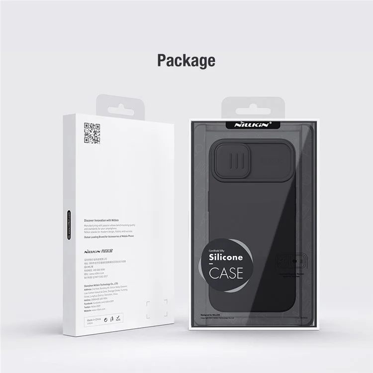 NILLKIN For iPhone 15 Plus PC + Liquid Silicone Case Anti-scratch Phone Cover with Slide Camera Lid - Midnight Blue