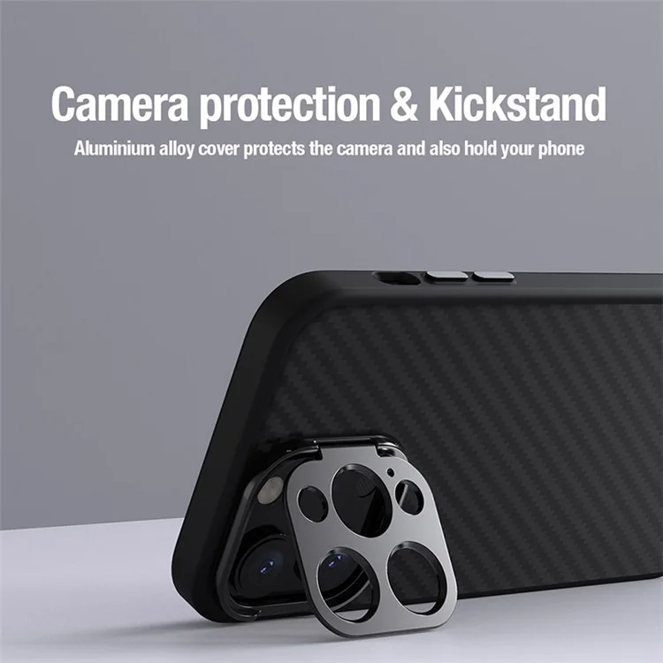 NILLKIN Carboprof Étui de protection avec support pour appareil photo pour iPhone 15 Pro Max, Étui en TPU+fibre d'aramide compatible avec MagSafe