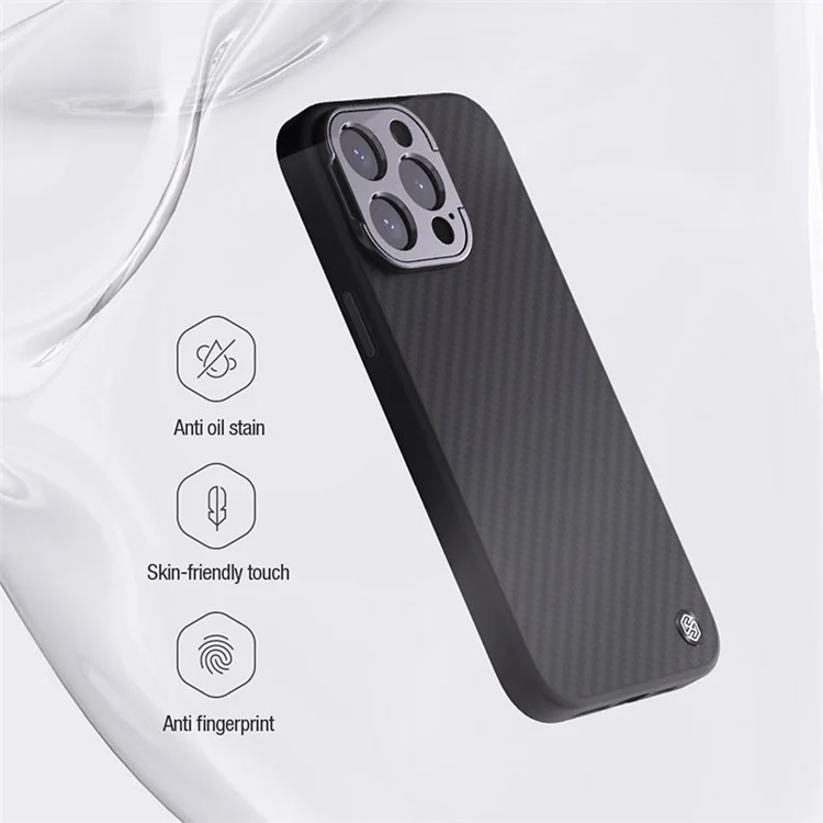 NILLKIN Carboprof Étui de protection avec support pour appareil photo pour iPhone 15 Pro Max, Étui en TPU+fibre d'aramide compatible avec MagSafe