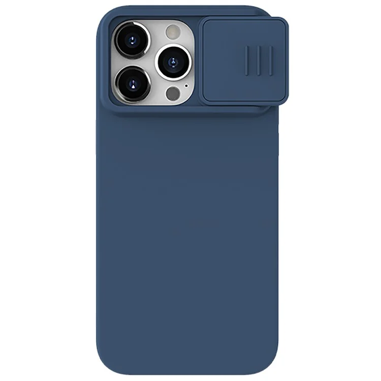 NILLKIN For iPhone 15 Pro Max Slide Camera Protection Phone Cover Liquid Silicone + PC Back Case - Midnight Blue