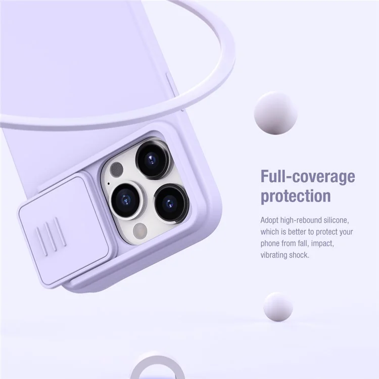 NILLKIN For iPhone 15 Pro Max Slide Camera Protection Phone Cover Liquid Silicone + PC Back Case - Midnight Blue