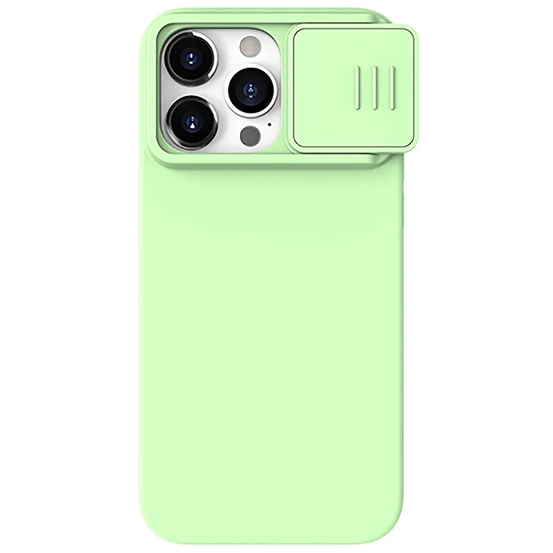 NILLKIN For iPhone 15 Pro Max Slide Camera Protection Phone Cover Liquid Silicone + PC Back Case - Mint Green
